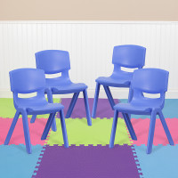 Flash Furniture 4-YU-YCX4-005-BLUE-GG 4 Pack Blue Plastic Stackable School Chair with 15.5'' Seat Height